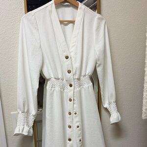 Sandro White Long Sleeve Dress with Button Detail
